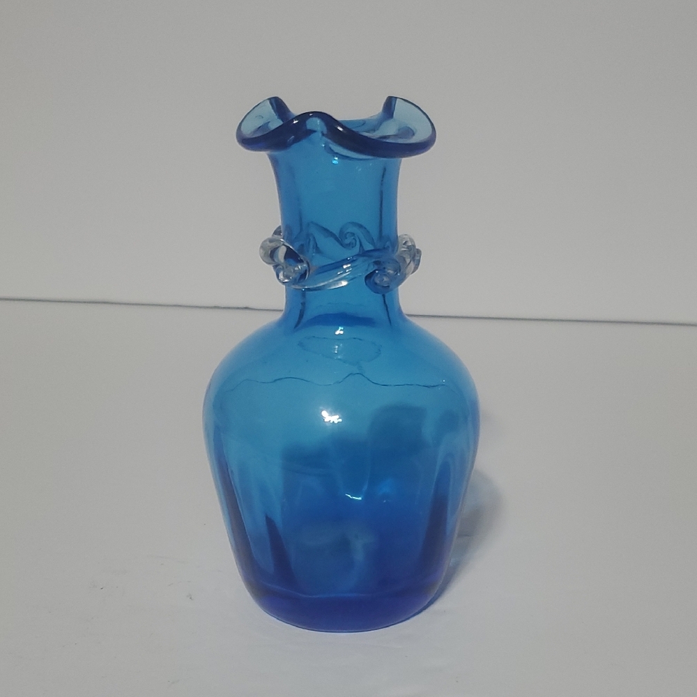 Vtg Pilgram Glass Colbalt Blue Hand Blown Vase